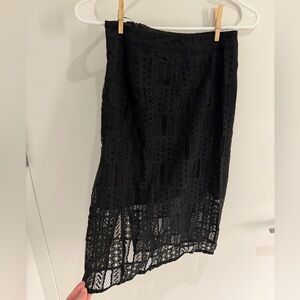 Urban Revivo Double-layer Black Lace Pencil Skirt